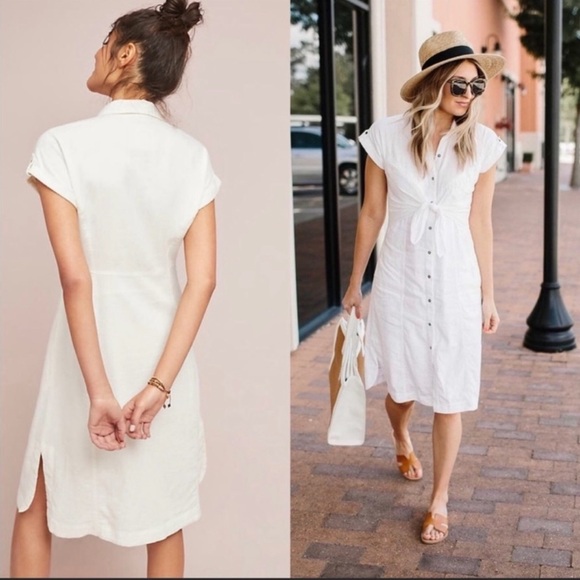 Maeve -Anthropologie Elspeth linen white dress. Size 0. So flattering - Picture 16 of 16